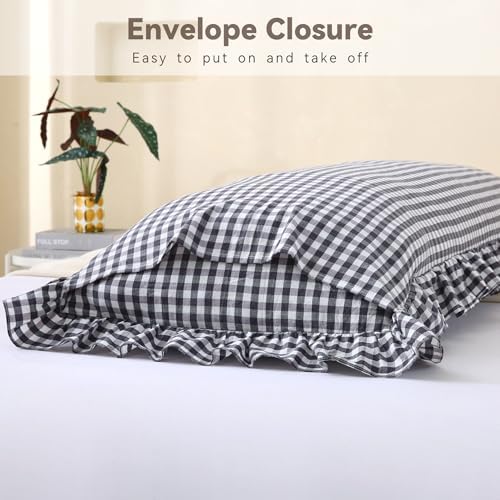 Black White Gingham Body Pillow Cover 20x54, Ruffled Cotton Sham - Image 6