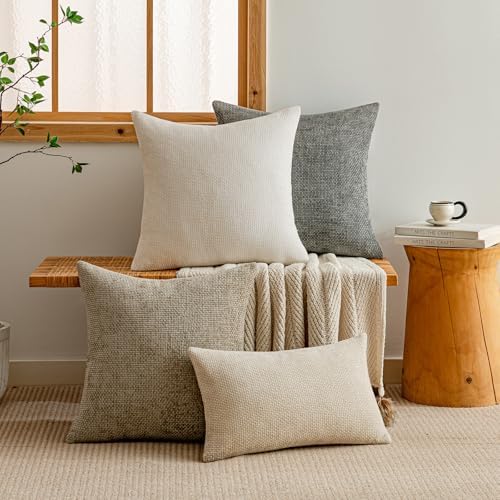 a moment Ivory Chenille Throw Pillow Covers 16x16 Inch Pack of 2 Modern - Image 4