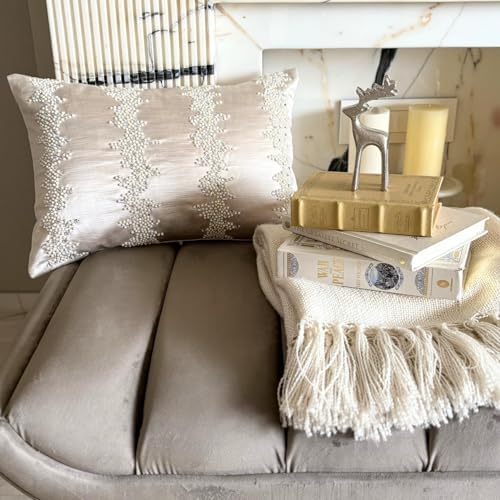 Ivory Decorative Lumbar Pillow Cover 12" x 20" | Pack of 2 Satin Oblong Cushion - Image 5