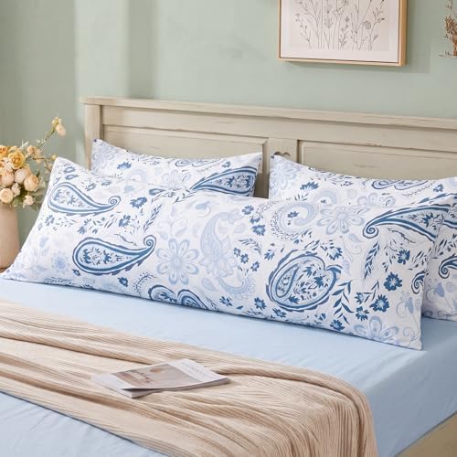 Bedorm 100% Cotton Body Pillow Cover 20 x 54 Body Pillow Case Blue Paisley - Image 6