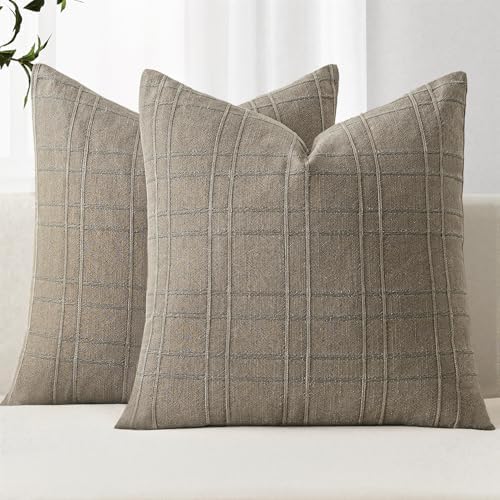 MIULEE Linen Plaid Pillow Covers Decorative 20x20 Tan Taupe by MIULEE