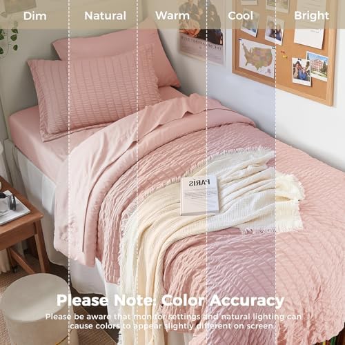 HYMOKEGE Rose Gold Twin Comforter Set Seersucker 5 Pieces, All Season Luxury - Image 5