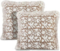 Ridhi Oak Brown Block Print Ruffle Pillow Covers 18x18 Inch Set of 2 by Ridhi