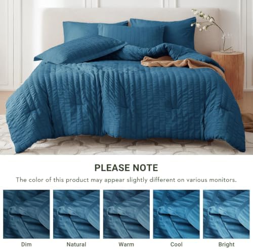MUXHOMO 7 Pieces California King Comforter Set, Seersucker Bed in a Bag Cal - Image 5