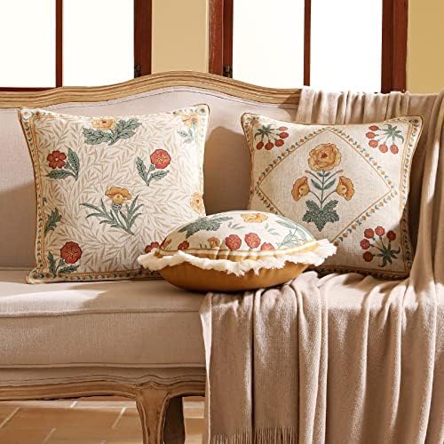 patdrea Vintage Linen Throw Pillow Cover, Diameter 16"-RosaSilvestre E - Image 5