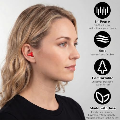 24 Pairs Red Ear Plugs Bulk NRR 29dB Reusable Silicone Ear Plugs - Image 4