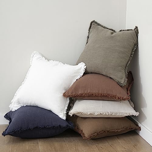 Foindtower Decorative Linen Fringe Throw Pillow Covers 16×16 Inch - Image 6