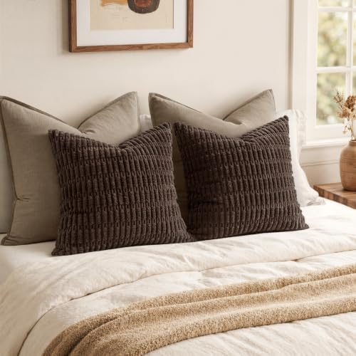MIULEE Corduroy Decorative Throw Pillow Covers 18x18 Dark Brown Pack of 2 - Image 5