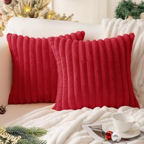 MOSAYT Faux Fur Pillow Covers 18x18 Set of 2, Ultra Soft Fluffy Striped Modern by MOSAYT