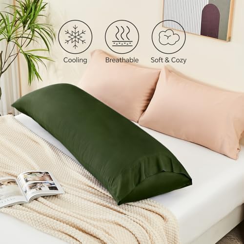 BEDELITE Body Pillow Pillowcase, Rayon from Bamboo, Olive Green - Image 6