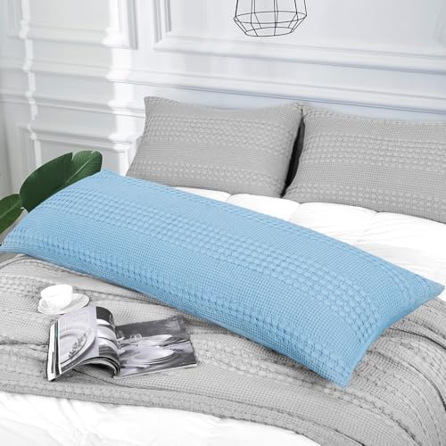 PHF Cotton Waffle Body Pillowcase 20" x 54", Sky Blue, No Insert - Image 2