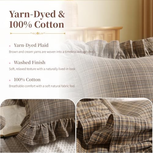 Gingham Throw Pillow Covers 18x18, Ruffle Trim - Image 3