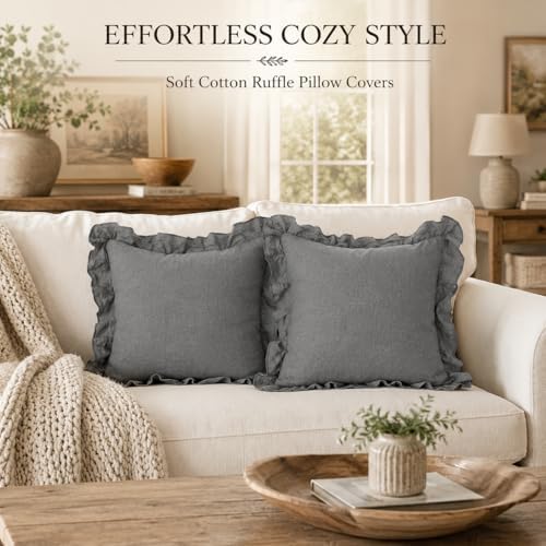 JoraLion Ruffled Throw Pillow Cover 20x20 Solid Gray - Image 5
