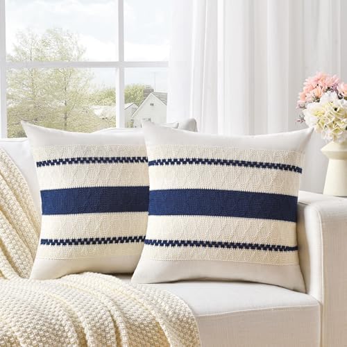 Fancy Homi Set of 1 Navy Blue Decorative Throw Pillow Covers 22x22 Inch - Image 2