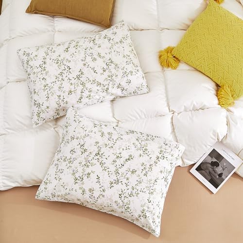 ECOCOTT Pillowcase Standard Size Set of 2, Mini Green Leaves Pattern Printed - Image 4