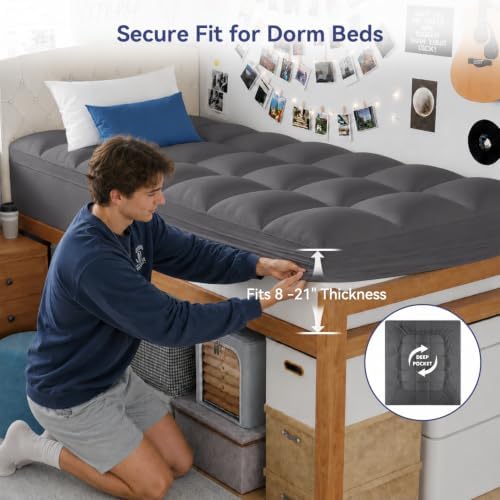 ELEMUSE Twin XL Grey Mattress Topper - Image 4