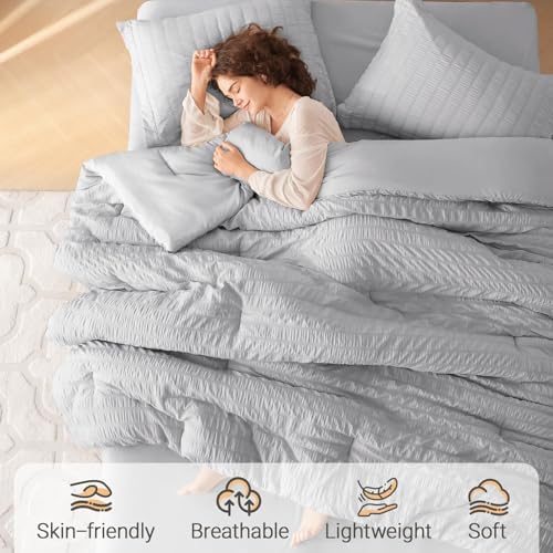 MUXHOMO 7 Pieces King Comforter Set, Seersucker Bed in a Bag King Size - Image 2