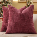 decorUhome Textured Chenille Throw Pillow Covers 18x18 Set of 2 Burgundy by decorUhome
