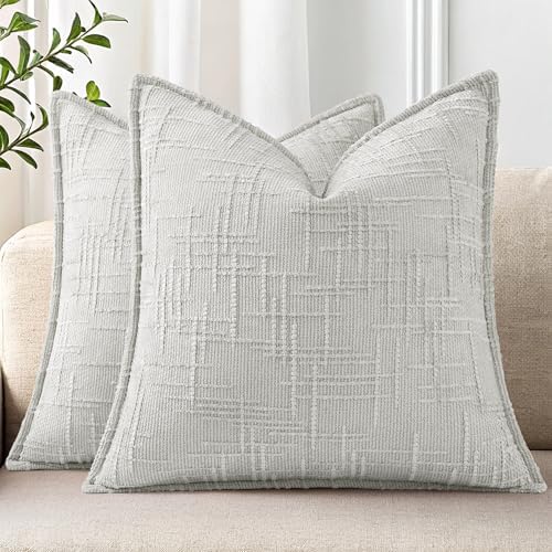 decorUhome Chenille Throw Pillow Covers 26x26 Set of 2, Light Grey by decorUhome