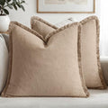 MIULEE Boho Linen Fringe Decorative Euro Throw Pillow Covers Camel 26x26 by MIULEE