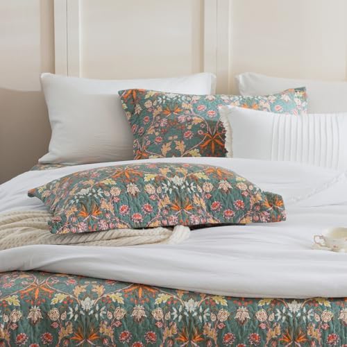 Lady Ann Cotton Quilted King Size Pillow Shams 20x36, Vibrant Paisley Floral - Image 2