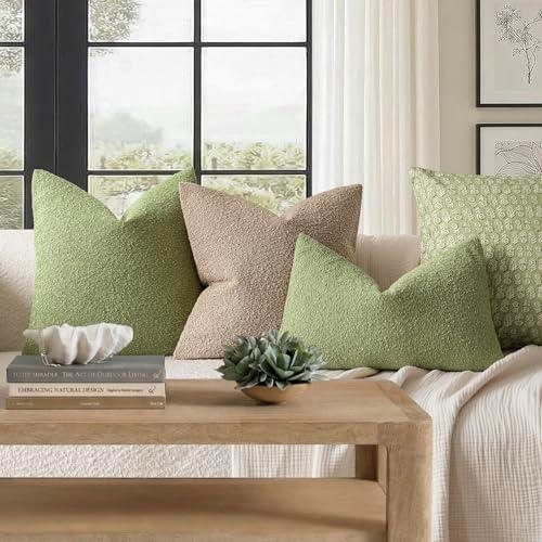 Foindtower Decorative Textured Boucle Throw Pillow Covers 22x22 Leaf Green - Image 6