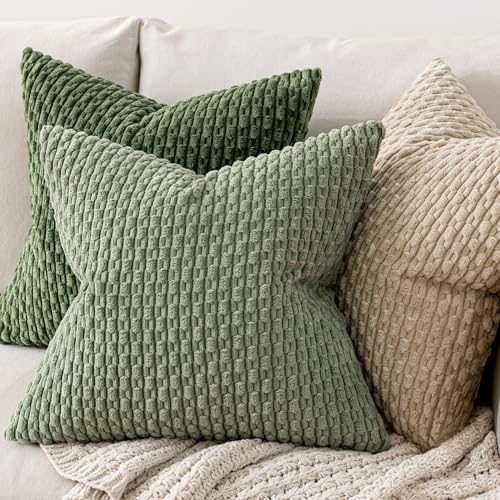 MIULEE Decorative Throw Pillow Covers 16x16 Sage Green Textured Corduroy - Image 4