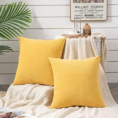 GAWAMAY Yellow Chenille Throw Pillow Covers 22x22 Set of 2 - Image 2