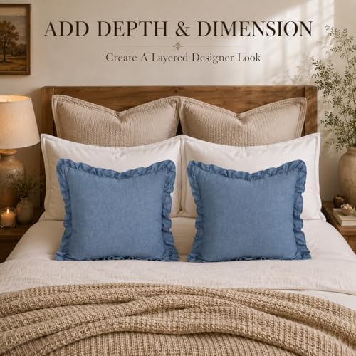 JoraLion Ruffled Throw Pillow Cover 18x18 Solid Dark Blue - Image 2