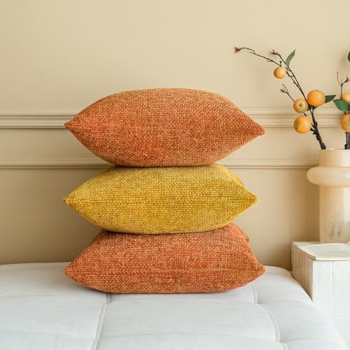 a moment Fall Orange Chenille Throw Pillow Covers 20x20 Inch Pack of 2 Modern - Image 4