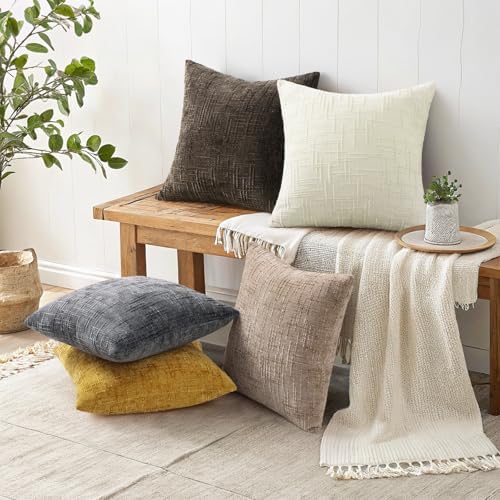 decorUhome Textured Chenille Throw Pillow Covers 24x24 Set of 2 Dark Grey - Image 6