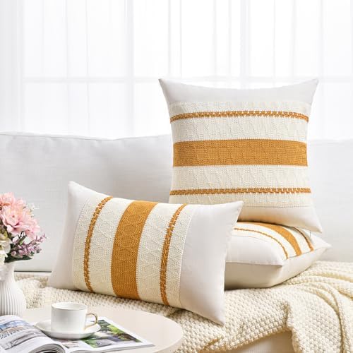 Fancy Homi Set of 2 Mustard Yellow Fall Decorative Throw Pillow Cover 18x18 Inch - Image 6