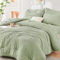 HYMOKEGE Light Green Full Size Comforter Sets Seersucker 7 Pieces, All Season by HYMOKEGE