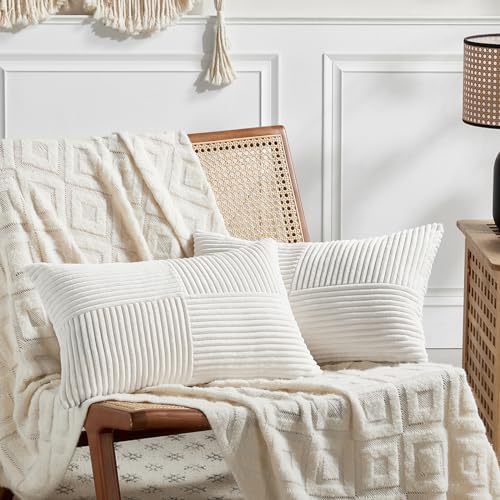Fancy Homi 2 Packs Cream White Lumbar Decorative Throw Pillow Covers 20x28 Inch by Fancy+Homi