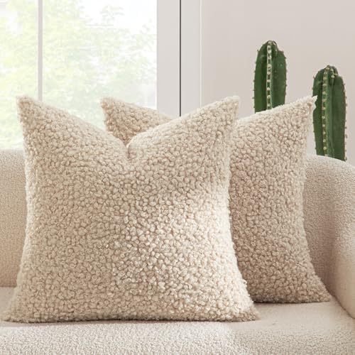 MIULEE Decorative Faux Fur Pillow Covers Sherpa 16x16 Oatmeal by MIULEE
