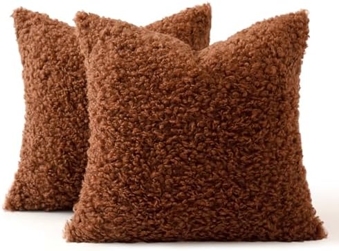 MIULEE Decorative Faux Fur Pillow Covers Sherpa 20x20 Rust - Image 6