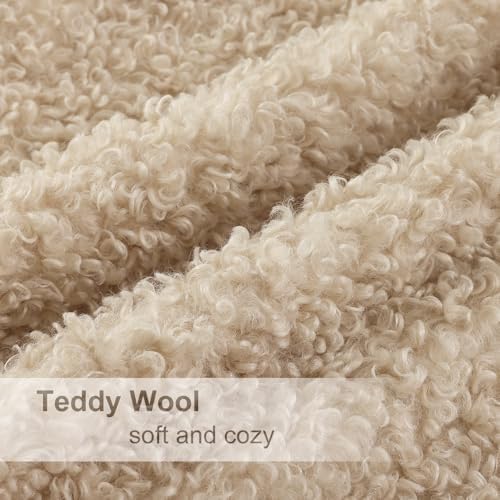 decorUhome Sherpa Throw Pillow Covers 16x16 Set of 2 Neutral Oatmeal - Image 5
