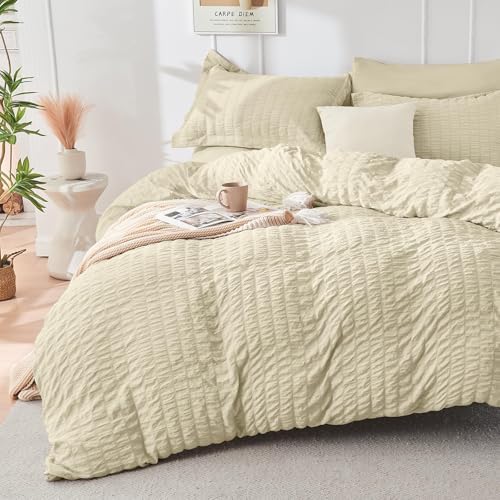 HYMOKEGE Oatmeal Queen Comforter Set Seersucker 7 Pieces, All Season Luxury Bed - Image 3