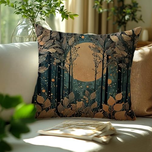Rustic William Morris Style Gold Moon Pillow Covers 18x18, Vintage Black and - Image 3