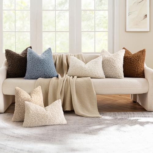 MIULEE Decorative Faux Fur Pillow Covers Euro Sherpa 26x26 Oatmeal - Image 4
