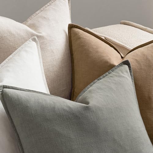 MIULEE Neutral Boho Linen Decorative Pillow Covers 16x16 Inch Pack of 4 - Image 6