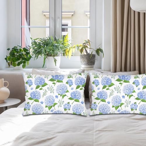 Blue Hydrangea Spring Throw Pillow Cases Queen Size Set of 2, Spring Summer - Image 4