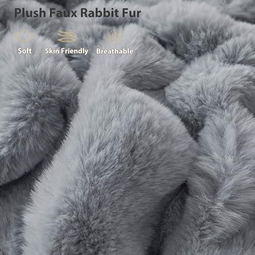 LIFEREVO Fluffy Faux Rabbit Fur Body Pillow Cover 20"x54", Light Grey - Image 4