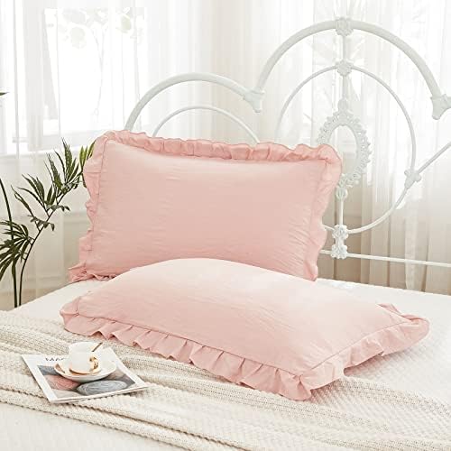 Merryword Pink Pillow Shams Standard Pillowcases 20x26inch Pink Ruffle Cute by Merryword