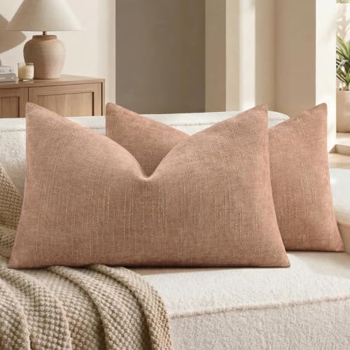 decorUhome Chenille Throw Pillow Covers 12x20 Set of 2, Dusty Pink by decorUhome