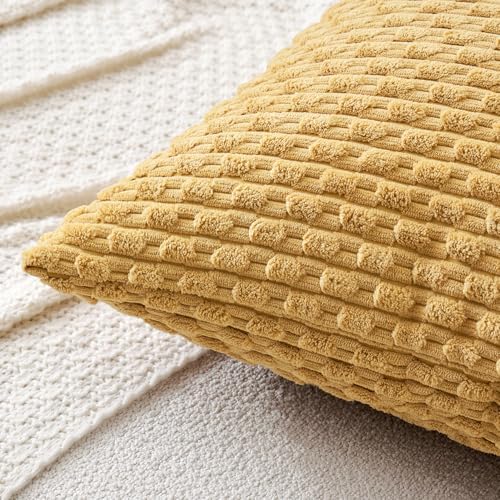 MIULEE Decorative Throw Pillow Covers 20x20 Gold Textured Corduroy - Image 2