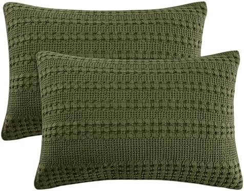 PHF 100% Cotton Waffle Pillow Shams Standard Size, 2 Pack 20" x 26" Soft by PHF