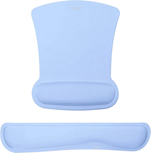 MOSISO Wrist Rest Support for Mouse Pad & Keyboard Set, Ergonomic Mousepad Non-Slip Base Home/Office Pain Relief & Easy Typing Cushion with Neoprene Cloth & Raised Memory Foam, Air Blue