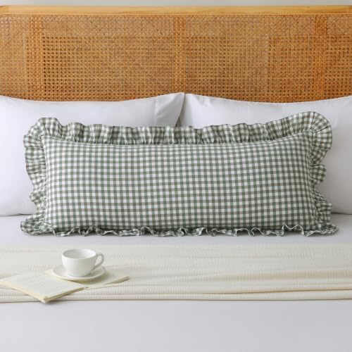 Gingham Lumbar Pillow Cover, Sage Green, 36x14 Inch, 1 Pack - Image 2