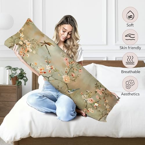 Chinoiserie Floral Bird 20x54 Body Pillow Cover, Grandmillennial Home Decor - Image 3
